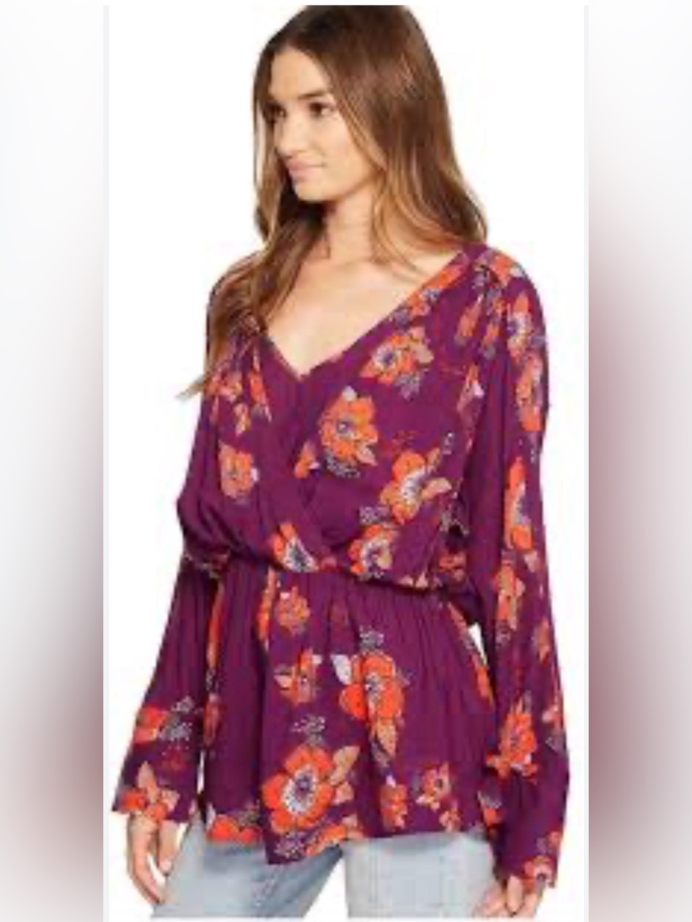 Free People “Tuscan Dreams” Purple Floral V-Neck Top or Dress M, (up to L)